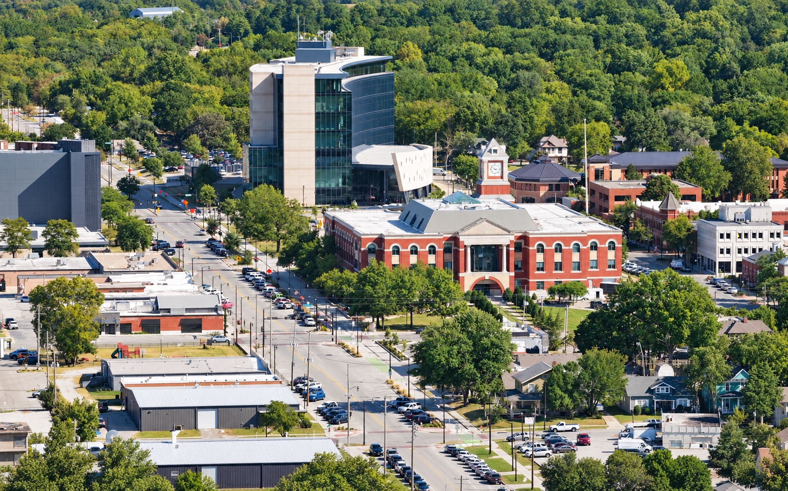 Aerial photograph of downtown Olathe, Kansas