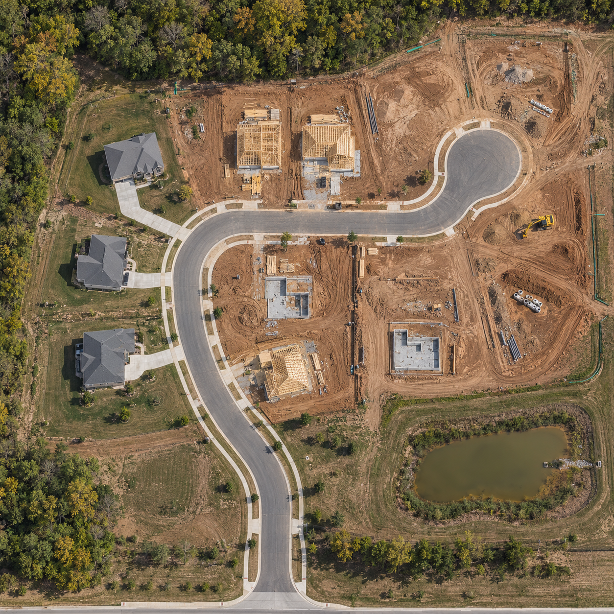 Concept illustration of a subdivision under construction viewed from above